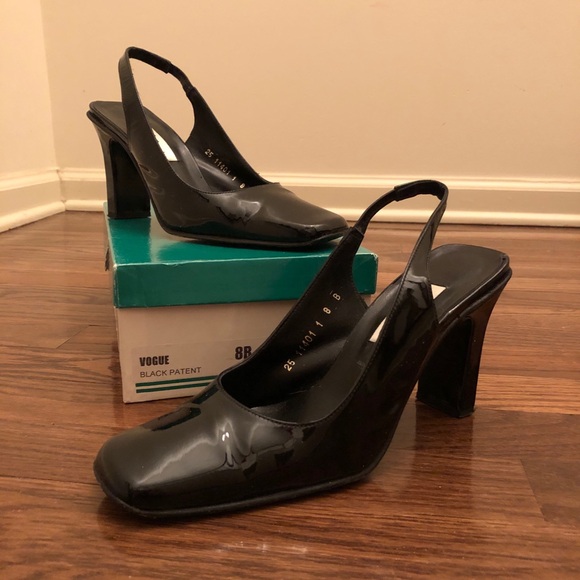 Sacha London Black Patent Leather Sling-back Heels Size 8 - Picture 1 of 9